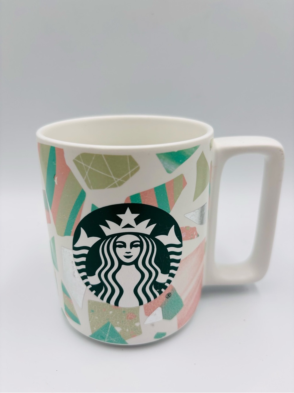 Starbucks 2019 Terra Pink Ceramic Coffee/Tea Mug 12oz Confetti Foil Geometric